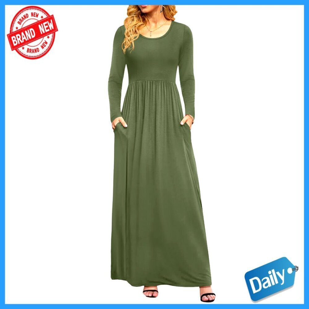 Long Sleeve Maxi Dress with Pockets Empire Waist Casual Flowy